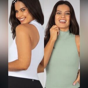 NWOT Yogalicious Sleeveless Mock Neck Tops - White and Sage